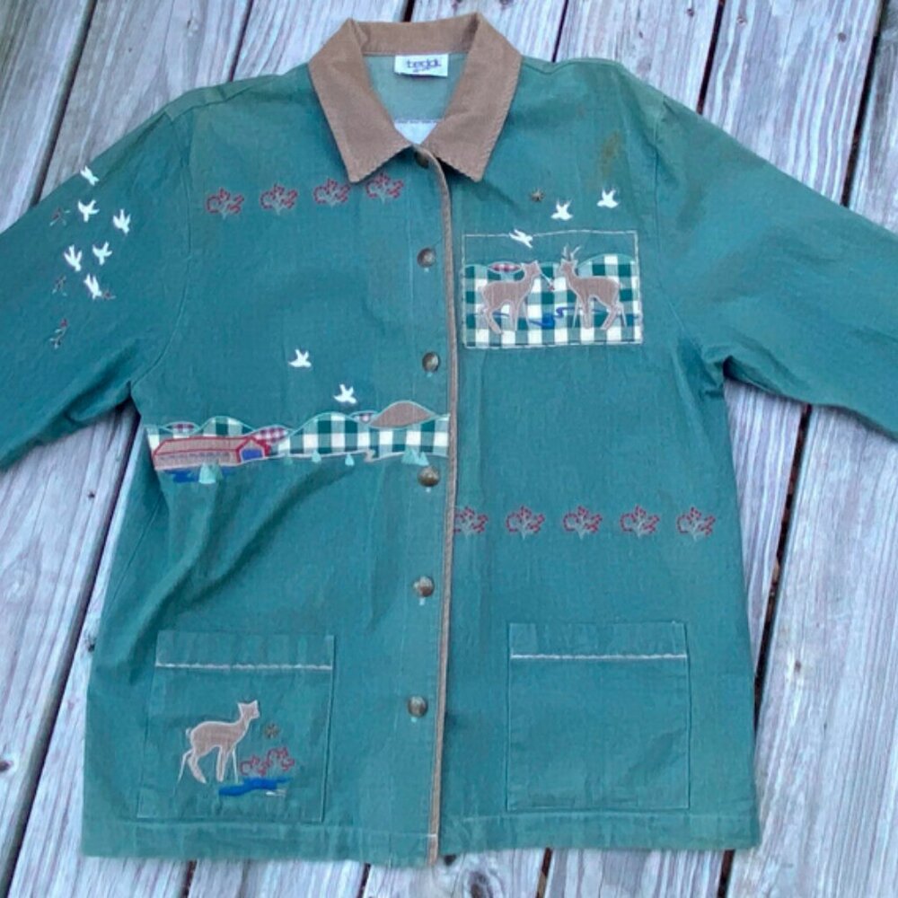 Deer Country Denim Jacket by Teddi Embroidered &Applique Embellishment Patchwork